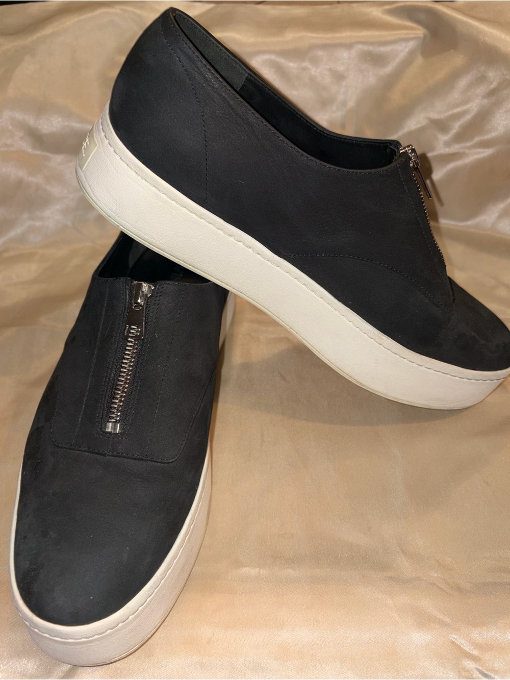 Vince Black Leather Front Zip Platform Sneakers Size 10